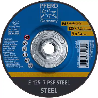 PFERD 60015 5" x 1/4" Grinding Wheel 5/8-11 A 24 R PSF- STEEL Type 27 (10pk)