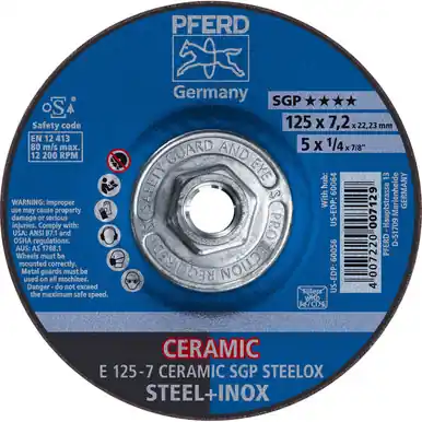 PFERD 60064 5" x 1/4" Grinding Wheel, 5/8-11 Thd. CO 24 Q SG, STEEL, STAINLESS, Type 27 (10pk)