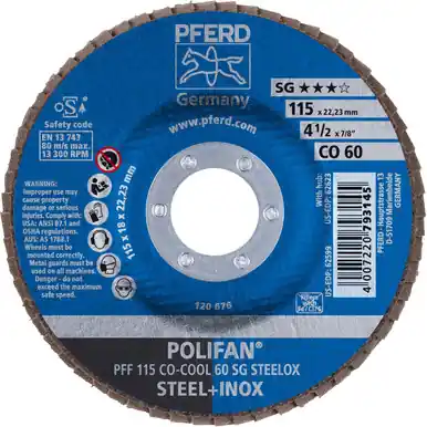 PFERD 62599 4-1/2" x 7/8" POLIFAN Flap Disc - Flat SGP Ceramic Oxide COOL 60G (10pk)