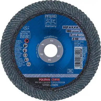 PFERD 67351 7" x 7/8" POLIFAN CURVE Flap Disc SGP Zirconia 40G Large Radius (10pk)
