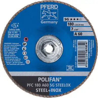 PFERD 62309 7" x 5/8-11 POLIFAN Flap Disc - Conical SG Aluminum Oxide 60G (10pk)