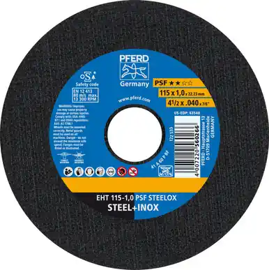 PFERD 63540 4-1/2" x .040" Cut-Off Wheel 7/8" AH 1.0mm A 60 P PSF-INOX Type 1 (25pk)