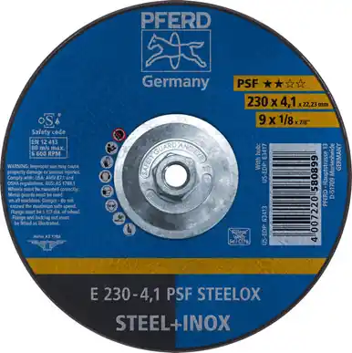 PFERD 63417 9" x 1/8" Pipeline Wheel, 5/8-11 Thd. 4.1mm, A 24 M PSF-INOX-PIPE, Type 27 (10pk)