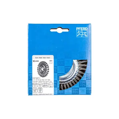 PFERD 80711 4-1/2" OD stringer bead, knot wheel brush, .020" carbon steel wire, X-LOCK mounting