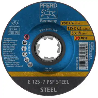 PFERD 60172 5" x 1/4 Grinding Wheel, X-LOCK - PSF STEEL - Type 27 (10pk)