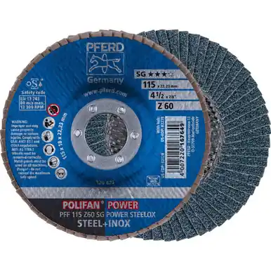 PFERD 62178 4-1/2" x 7/8" POLIFAN Flap Disc - Flat SG Zirconia 60G (10pk)