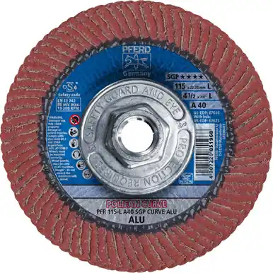 PFERD 67671 4-1/2" x 5/8-11 POLIFAN CURVE Flap Disc SGP-ALU for Alum. 40G Large Radius (10pk)