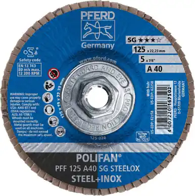 PFERD 62258 - 5" x 5/8-11 POLIFAN Flap Disc - Flat SG Aluminum Oxide 40G (10pk)