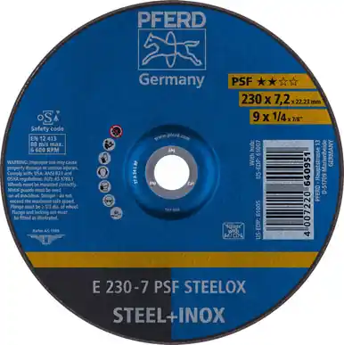 PFERD 61005 9" x 1/4" Grinding Wheel, 7/8" AH A 24 L PSF-INOX - Type 27 (10pk)
