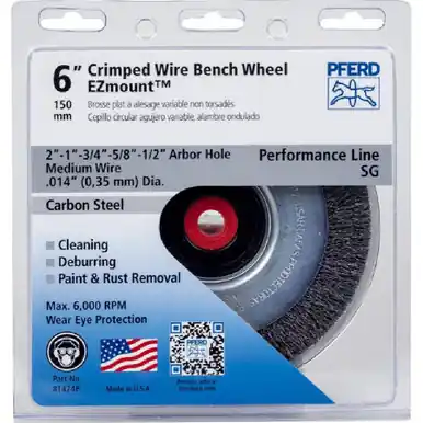 PFERD 81474P P.O.P. 6" EZmount Wire Wheel .014 CS 1/2 5/8 3/4 A.H. (5pk)