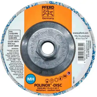 PFERD 48494 4-1/2" POLINOX Unitized Disc Med.-Hard T27 Conical, 5/8-11 SiC Fine MH, 6SF (5pk)