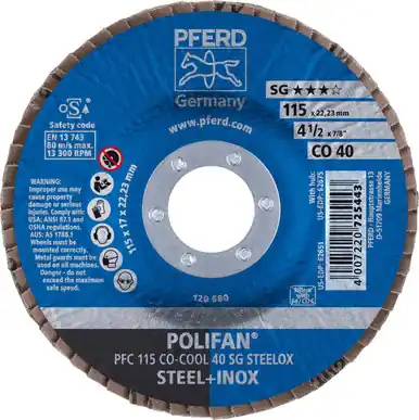 PFERD 62651 4-1/2" x 7/8" POLIFAN Flap Disc - Conical SGP Ceramic Oxide COOL 40G (10pk)