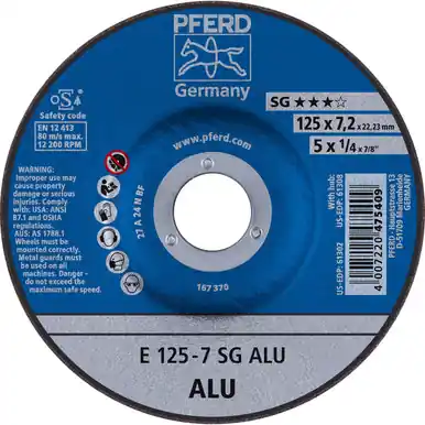 PFERD 61302 5" x 1/4" Grinding Wheel 7/8" AH A 24 N SG for Alum. Type 27 (10pk)