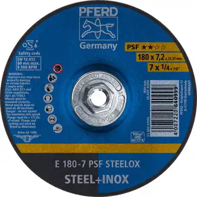PFERD 61006 7" x 1/4" Grinding Wheel 5/8-11 Thd. A 24 L PSF-INOX Type 27 (10pk)