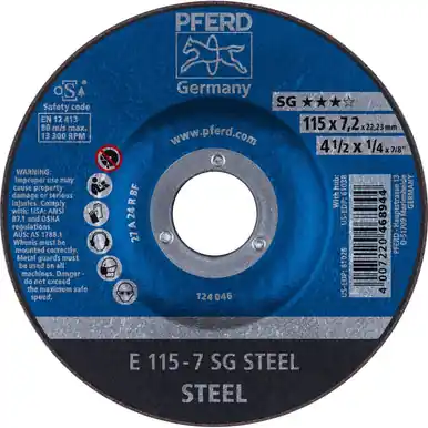 PFERD 61026 4-1/2" x 1/4" Grinding Wheel, 7/8" AH A 24 R SG - Type 27 (10pk)