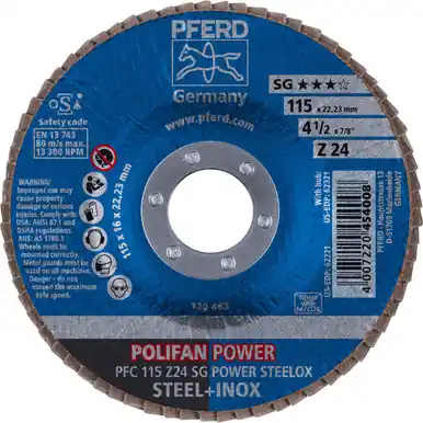 PFERD 62221 4-1/2" x 7/8" POLIFAN Flap Disc - Conical SG Zirconia 24G (10pk)