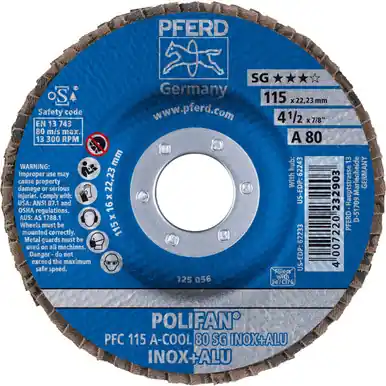 PFERD 62233 4-1/2" x 7/8" POLIFAN Flap Disc - Conical SG Aluminum Oxide COOL 80G (10pk)