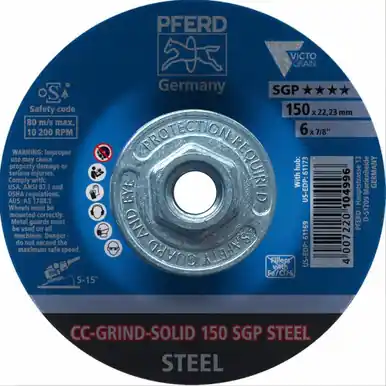 PFERD 61173 6" CC-Grind Solid - 5/8"-11 Thread - SGP Steel Victograin (10pk)