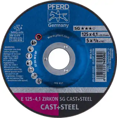 PFERD 63252 5" x 1/8" Pipeline Wheel, 7/8" AH (4.1mm) ZA 30 S SG-PIPE - Type 27 (10pk)
