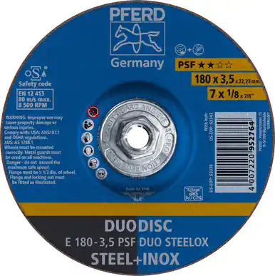 PFERD 63342 - 7" x 1/8" DUODISC Wheel 5/8-11 Thd. A 46 P PSF-INOX Type 27 (10pk)