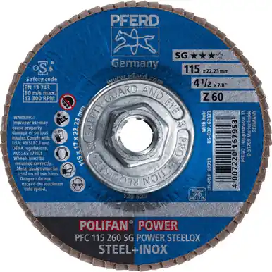 PFERD 62323 4-1/2" x 5/8-11 POLIFAN Flap Disc - Conical SG Zirconia 60G (10pk)