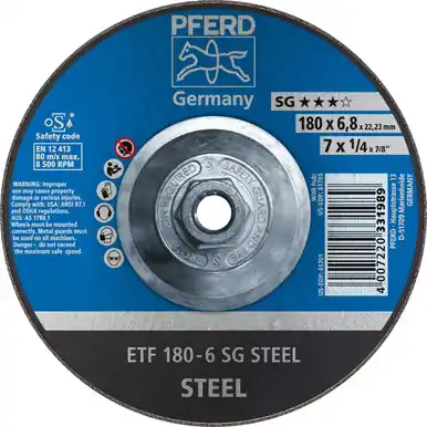 PFERD 61703 7" x 1/4" Grinding Wheel, 5/8-11 Thd. T28 A 24 R SG - Saucer (10pk)