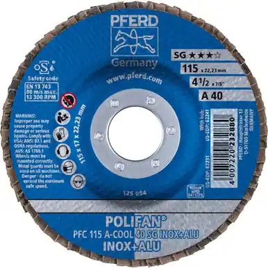 PFERD 62231 4-1/2" x 7/8" POLIFAN Flap Disc - Conical SG Aluminum Oxide COOL 40G (10pk)