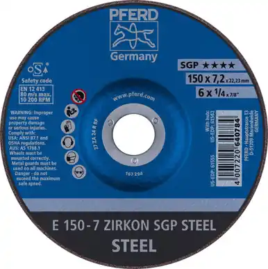 PFERD 61555 6" x 1/4" Grinding Wheel 7/8" AH ZA 24 R SGP - Type 27 (10pk)
