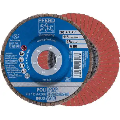 PFERD 62363 4-1/2" x 7/8" POLIFAN Flap Disc - Flat SG Aluminum Oxide COOL 80G (10pk)