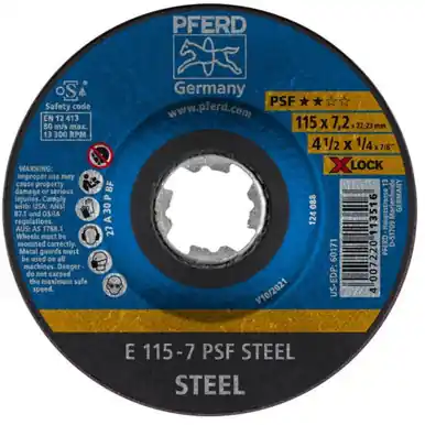 PFERD 60171 4-1/2" x 1/4 Grinding Wheel, X-LOCK - PSF STEEL - Type 27 (10pk)
