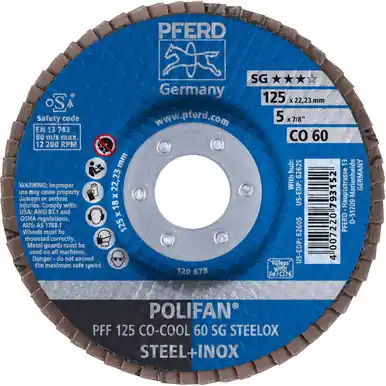 PFERD 62605 5" x 7/8" POLIFAN Flap Disc - Flat SGP Ceramic Oxide COOL 60G (10pk)