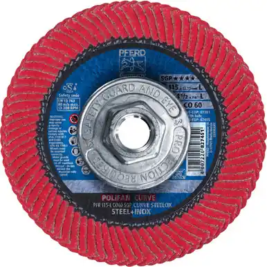 PFERD 67405 4-1/2" x 5/8-11 POLIFAN CURVE Flap Disc SGP Ceramic Oxide 60G Large Radius (10pk)