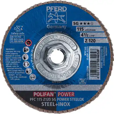 PFERD 62275 4-1/2" x 5/8-11 POLIFAN Flap Disc - Conical SG Zirconia 120G (10pk)