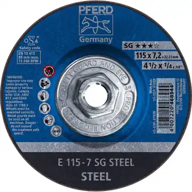 PFERD 61038 4-1/2" x 1/4" Grinding Wheel, 5/8-11 Thd. A 24 R SG - Type 27 (10pk)