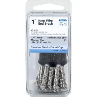PFERD 83098P 1" Knot Wire End Brush Flared Cup .014 SS Wire 1/4" Shank (5pk)