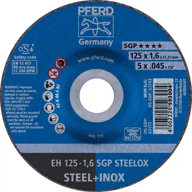 PFERD 63173 - 5" x .04 - 5" Cut-Off Wheel, 7/8" AH A 46 S SGP-INOX - Type 27 (25pk)