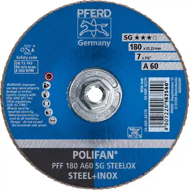 PFERD 62270 7" x 5/8-11 POLIFAN Flap Disc - Flat SG Aluminum Oxide 60G (10pk)