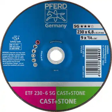 PFERD 61706 9" x 1/4" Grinding Wheel, 7/8" AH T28 C 24 Q SG - Saucer (10pk)