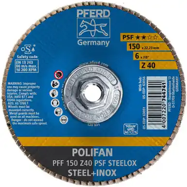 PFERD 63056 6" x 5/8-11 POLIFAN Flap Disc - Flat PSF Zirconia 40G (10pk)