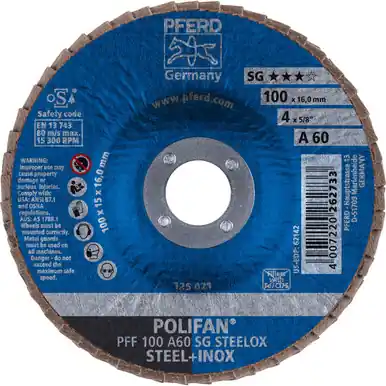 PFERD 62142 4" x 5/8" POLIFAN Flap Disc - Flat SG Aluminum Oxide 60G (10pk)