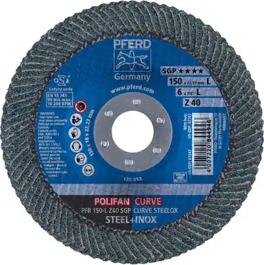 PFERD 67347 6" x 7/8" POLIFAN CURVE Flap Disc SGP Zirconia 40G Large Radius (10pk)