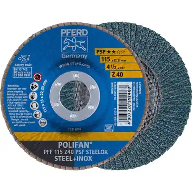 PFERD 62014 4-1/2" x 7/8" POLIFAN Flap Disc - Flat PSF Zirconia 40G (10pk)