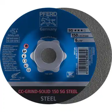 PFERD 61202 6" CC-GRIND-SOLID 7/8" A.H. - SG for STEEL (10pk)
