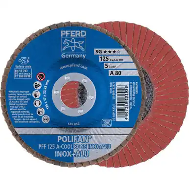 PFERD 62367 5" x 7/8" POLIFAN Flap Disc - Flat SG Aluminum Oxide COOL 80G (10pk)