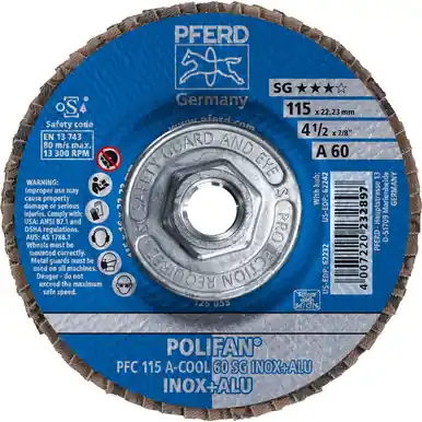PFERD 62242 4-1/2" x 5/8-11 POLIFAN Flap Disc - Conical SG Aluminum Oxide COOL 60G (10pk)