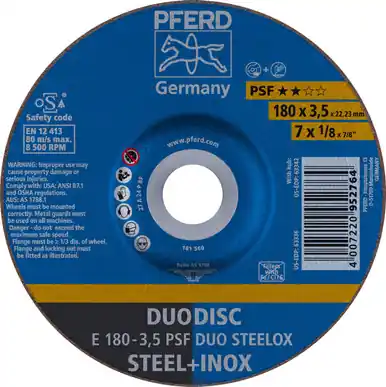 PFERD 63336 7" x 1/8" DUODISC Wheel, 7/8" AH A 46 P PSF-INOX - Type 27 (10pk)