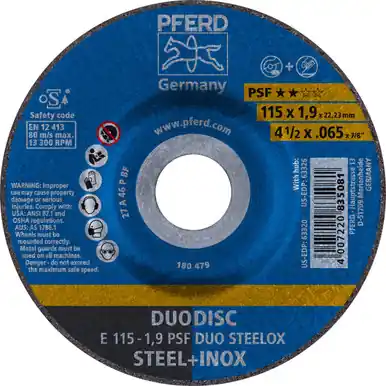 PFERD 63320 4-1/2" x .065" DUODISC Wheel 7/8" AH A 46 P PSF-INOX Type 27 (10pk)