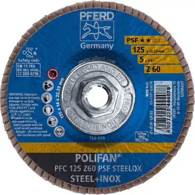 PFERD 63036 5" x 5/8-11 POLIFAN Flap Disc - Conical PSF Zirconia 60G (10pk)