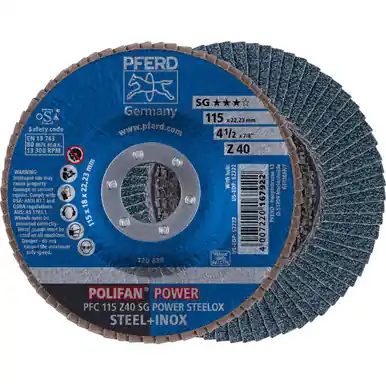 PFERD 62222 4-1/2" x 7/8" POLIFAN Flap Disc - Conical SG Zirconia 40G (10pk)