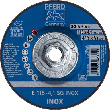 PFERD 61113 4-1/2" x 1/8" Grinding Wheel 5/8-11 Thd A30N SG-INOX Type 27 (10pk)